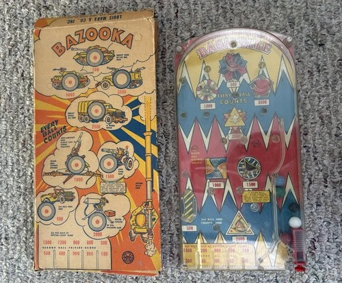 Vintage Bazooka Bagatelle Pinball  Game Marx Toys 1950s Original Box