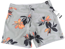Billabong Men's Board Shorts New 38 Green Floral Black Orange Length 17.5''