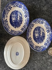 Ironstone Broadhurst Servierplatte oval 31x24 cm blau 3x!