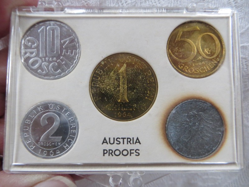 1964 Five Coin Austria Proof Set  2, 5, 10, 50 Groschen 1 Schilling
