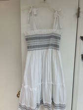 Elie Tahari Size S White W/Black Stitching Fit & Flare Knee Length Cotton Dress