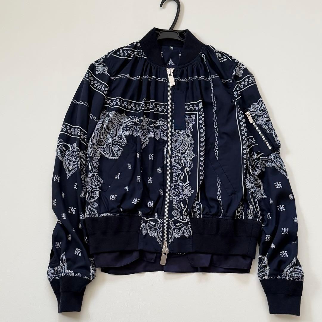 sacai Bomber Jacket M Navy Bandana Print Layered Gathers Pre-Owned
