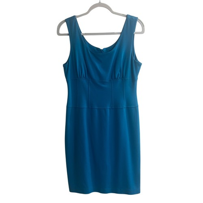 #ad Tempo Paris Turquoise Blue Sleeveless Sheath Dress XL Bodycon Waist Paneling $15.30