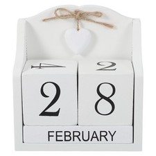 Calendrier Perpétuel En Bois Avec 5 Blocs Et Coeur, Blanc