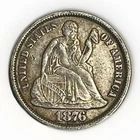 1876-CC Seated Liberty Silver Dime, Carson City Mint Issue, VG Details -