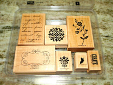 Stampin' Up! Charming Wood Block Mounted Rubber Stamp Set Retired Set 7 Complete