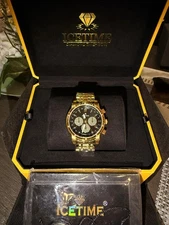 #91 IceTime LEGACY Yellow 40mm Men's Yellow Gold Steel Watch 0.10ct Diamonds