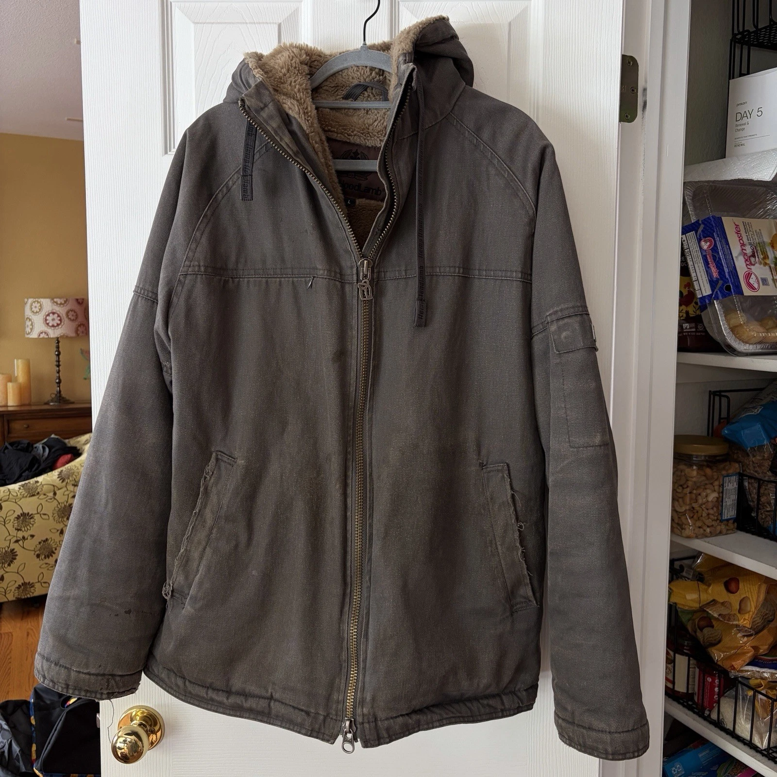 Hemp Hoodlamb Men Large Jacket Satifur Faux Fur Lining Hooded Canvas Winter Coat