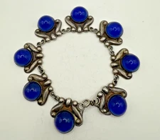 Vintage Los Castillo Taxco Sterling Silver Cobalt Glass Bracelet – Design #264