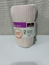 NWT Wonder Nation Girls Footed Cotton Pack of 2 Pink/Grey Tights SZ S 4-6
