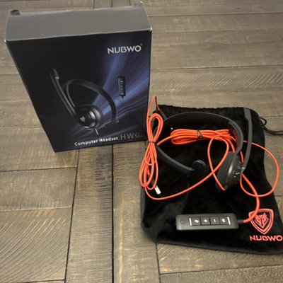 NUBWO HW02 USB Headband Headset Black Red, Boom Mic, Volume & Mute Controls