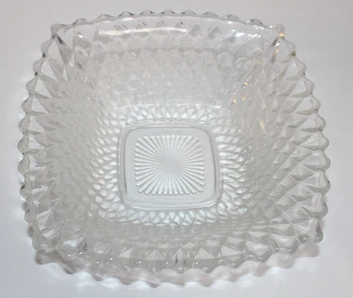 Vintage Anchor Hocking Squared Glass Bowl – Early American Clear Pattern
