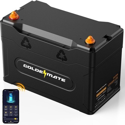 Goldenmate 12V 100Ah LiFePO4 Battery   IP67 Waterproof Smart Power