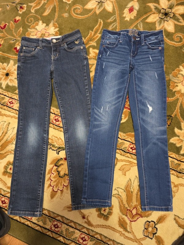 Girls Sz 8 Slim Justice Jeans x2 Distressed,  Very Nice!!