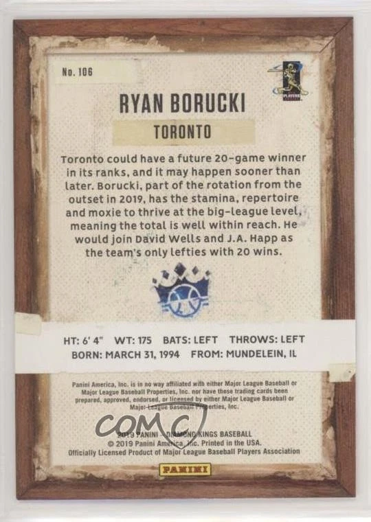2019 Panini Diamond Kings Short Print Artist Proof Blue Ryan Borucki Rookie RC - Image 2 of 2