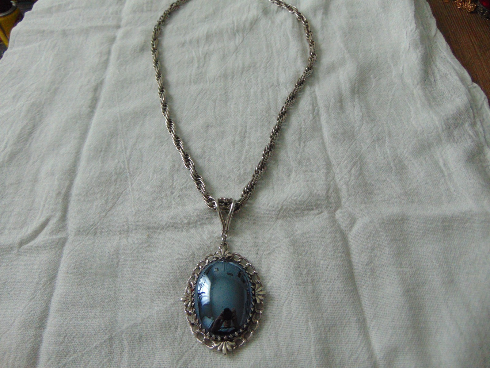 vintage Whiting Davis signed Hematite mirrored pendant necklace