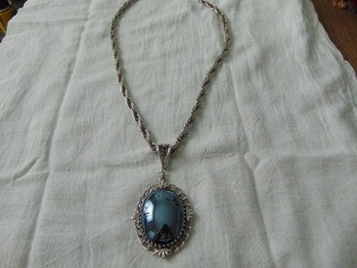 vintage Whiting Davis signed Hematite mirrored pendant necklace