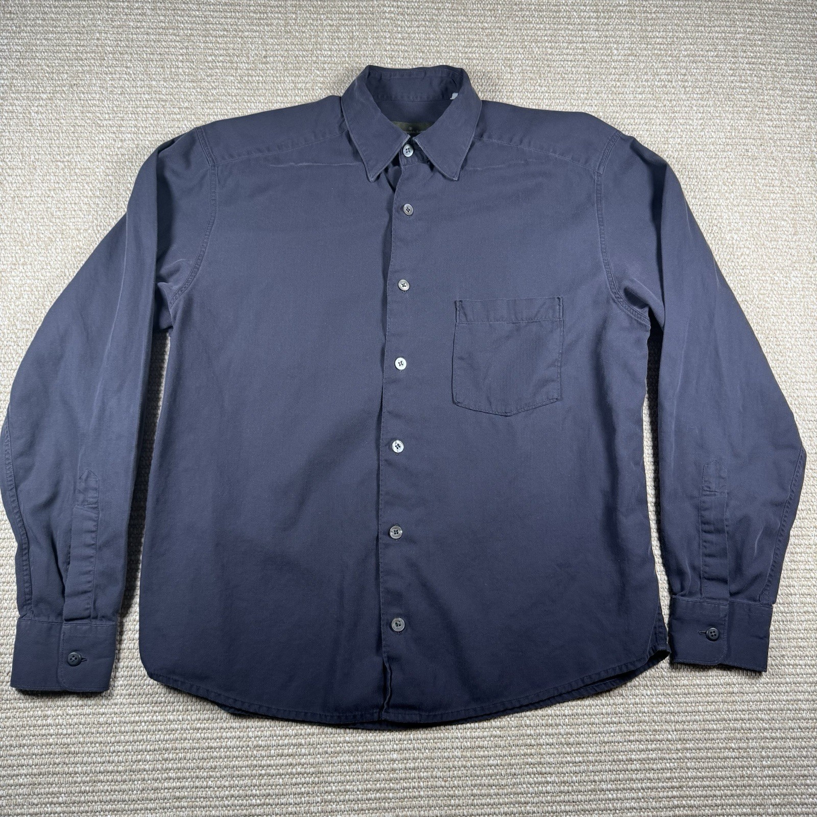 Ermenegildo Zegna Made In Italy Navy Herringbone Cotton Shirt Mens Medium