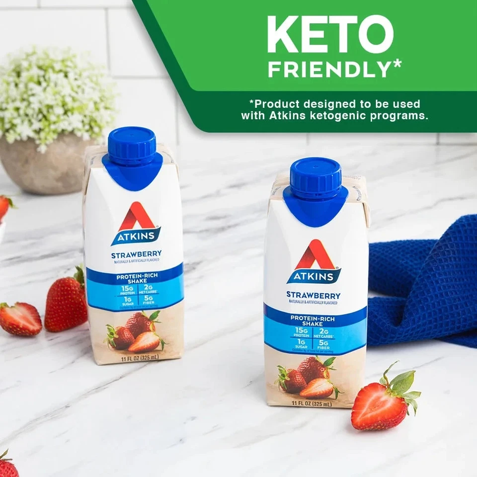 Pack de 2 Batidos de Proteínas Atkins, Fresa, Ceto Friendly, 15g de Proteína, 12 Ct Foto 2 de 4