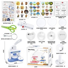 3-in-1 Badge Maker Machine Kit DIY Pin Button Fridge Magnet Making Tool for Kids