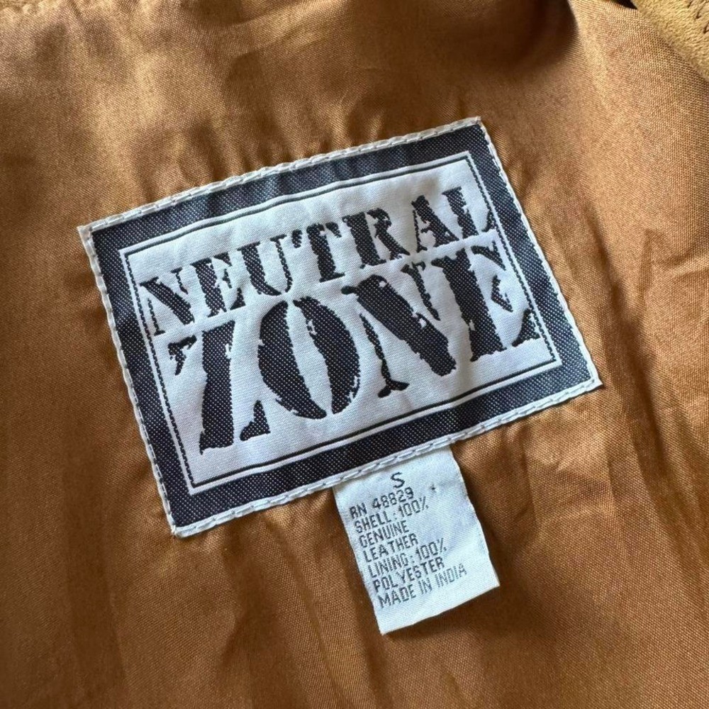 Distressed Patchwork Fitted Suede Jacket Small - image 7