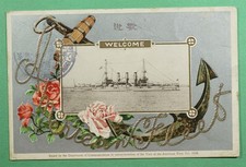 DR WHO 1908 JAPAN AMERICAN NAVY SHIP FLEET WELCOME POSTCARD UNUSED R99753