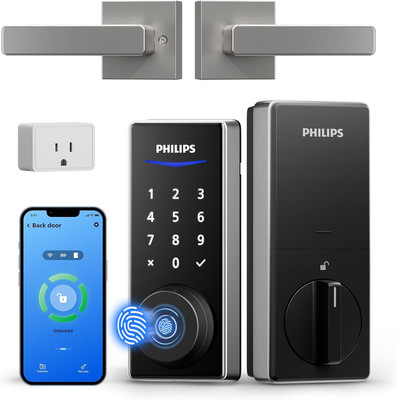 Philips WiFi Smart Lock with Handle, Fingerprint Keyless Entry Door Lock with Wi
