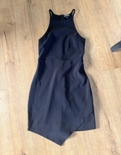 Express Black Mini Bodycon Dress size 2 High Neck Sleeveless Asymmetric Knit Zip