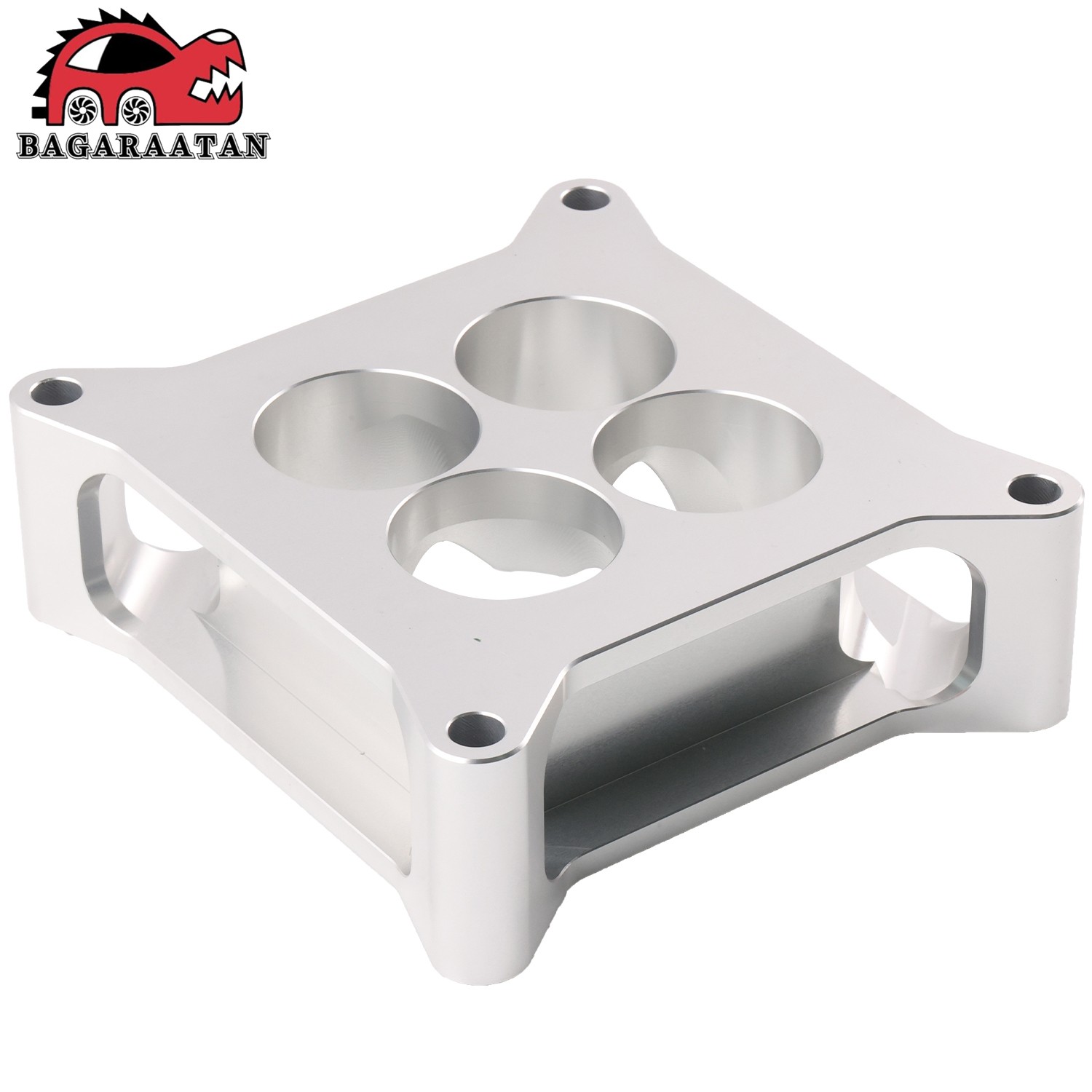 2" Aluminum 4150 CNC Machined Carburetor Spacer Square Bore 4 Port - Silver USA