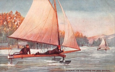 POSTKARTE SIBIRIEN EISEGELN AUF DEM BAIKALSEE STECK # 7757