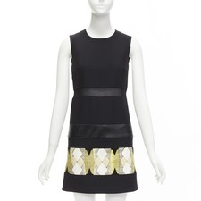 VERSACE 2014 black scaled leather patchwork sheer panel mod mini shift dress