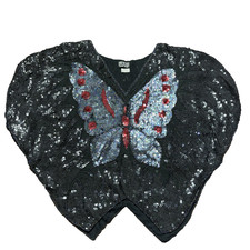 Vtg Silk Beaded Sequin Butterfly Top 70s Disco Double Sided Fairy Maximalist