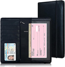 Premium RFID Blocking Checkbook Cover with Zipper Pocket in PU Leather