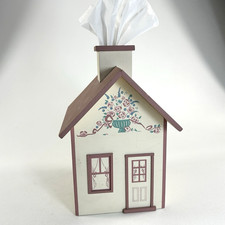 Hand Painted Square Tissue Box Vintage Cottage Core Dusty Rose Made Wisconsin