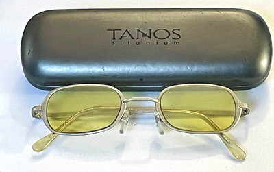 Vintage TANOS Titanium Oval Frame Tinted Sunglasses With Hard Case B468