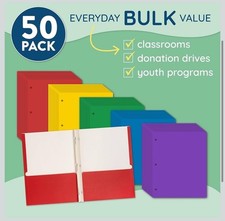 50 Pack 2 Pocket Folders w/ Prongs Letter Size Blue Summit Supplies