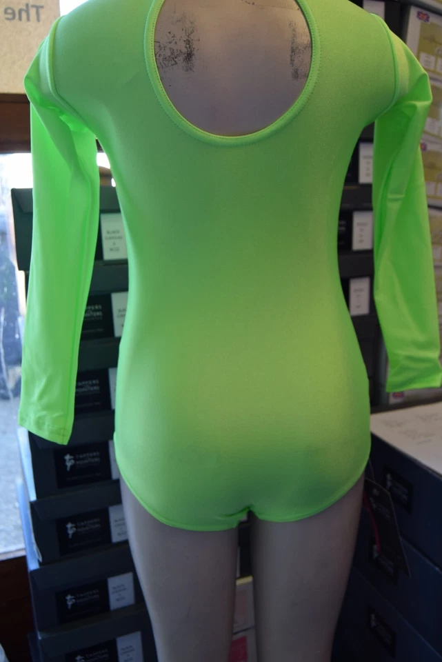 Flo Green lycra turtle neck keyhole back long sleeve dance leotard  - all sizes - Image 2 of 2