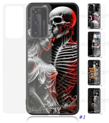 Personalised Text Glass Phone Case For Huawei Nova 3e/3i/5T Series Skull Design