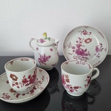SAXE MEISSEN - 2 Tasses et Verseuse Porcelaine Rose XVIIIè 1700s Dresden 