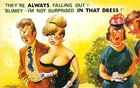 POSTCARD BAMFORTH COMIC Series No 2533 GIRL BIG BOOBS ALWAYS FALLING OUT DRESS