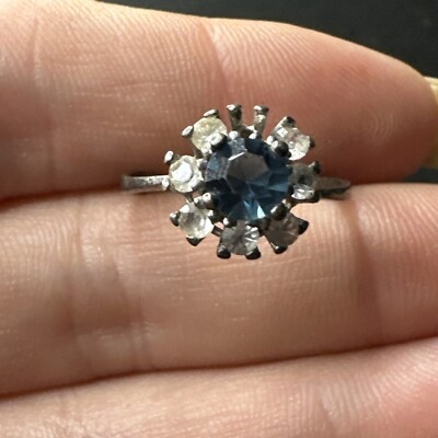 Bague Ancienne Argent Massif 925 – Jonc Alliance Créateur, Pierre Bleue