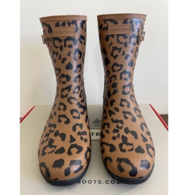 HUNTER Original Leopard Print Rain Boots Short Waterproof Rubber Women Size 