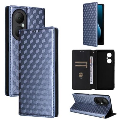 For Huawei Enjoy 80 4G Cubic Grid Texture Flip Leather Phone Case cover