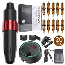 Professional Tattoo Machine Set Rotary Tattoo Pen Kit With Needles Power Supply