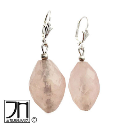 Vintage 925 Silber Ohrringe Rosenquarz Facetten rose quartz silver earrings