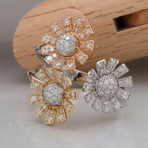 Damen Ring Gold Blumen mit 0,99ct G-si Diamant in 585/14K Weiß/-Gelb/-Rosegold - Bild 2 von 5