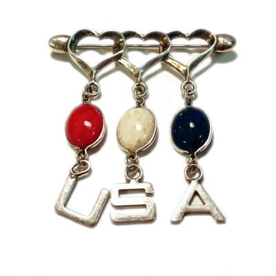 USA Pin Sterling Red White Blue 925 Silver 3 Heart Motif | eBay