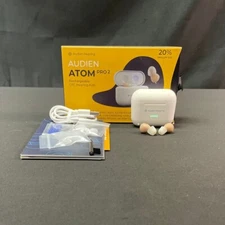 Audien Atom Pro 2 White Beige Wireless Rechargeable OTC Hearing Aid With Case