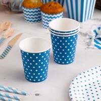 Pappbecher Polka Dots Blau 8 StüCk - Einwegbecher Hochzeit Partybecher 250Ml