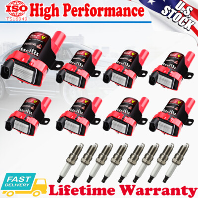D585 Round Ignition Coils + Iridium Spark Plugs For Chevrolet GMC CADILLAC 4.8L